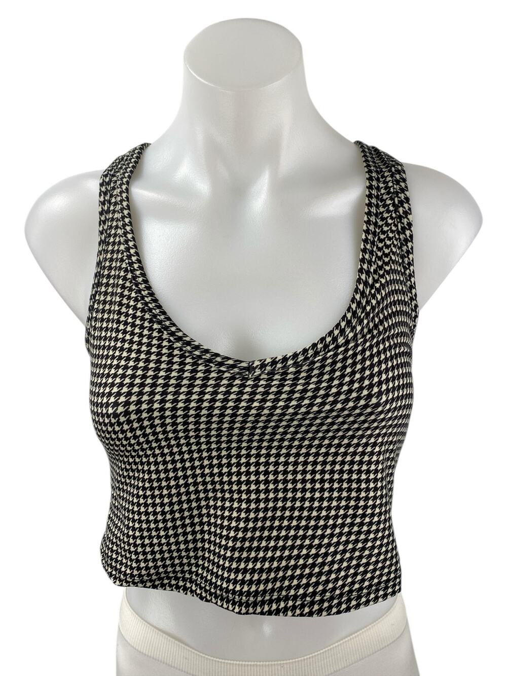 Sage Women's Black Houndstooth Sleeveless Racerback Active Crop Tank Top Size M